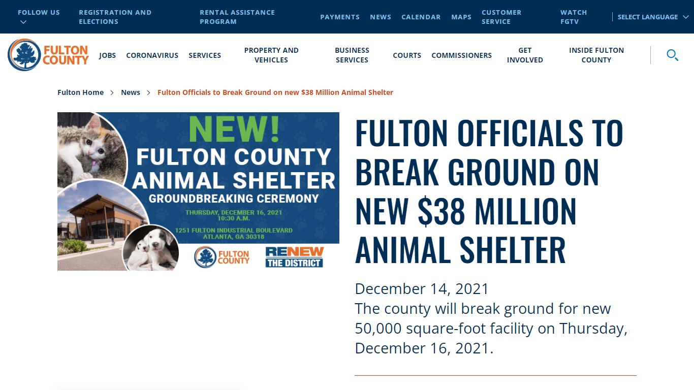 Fulton Officials to Break Ground on new $38 Million Animal ...